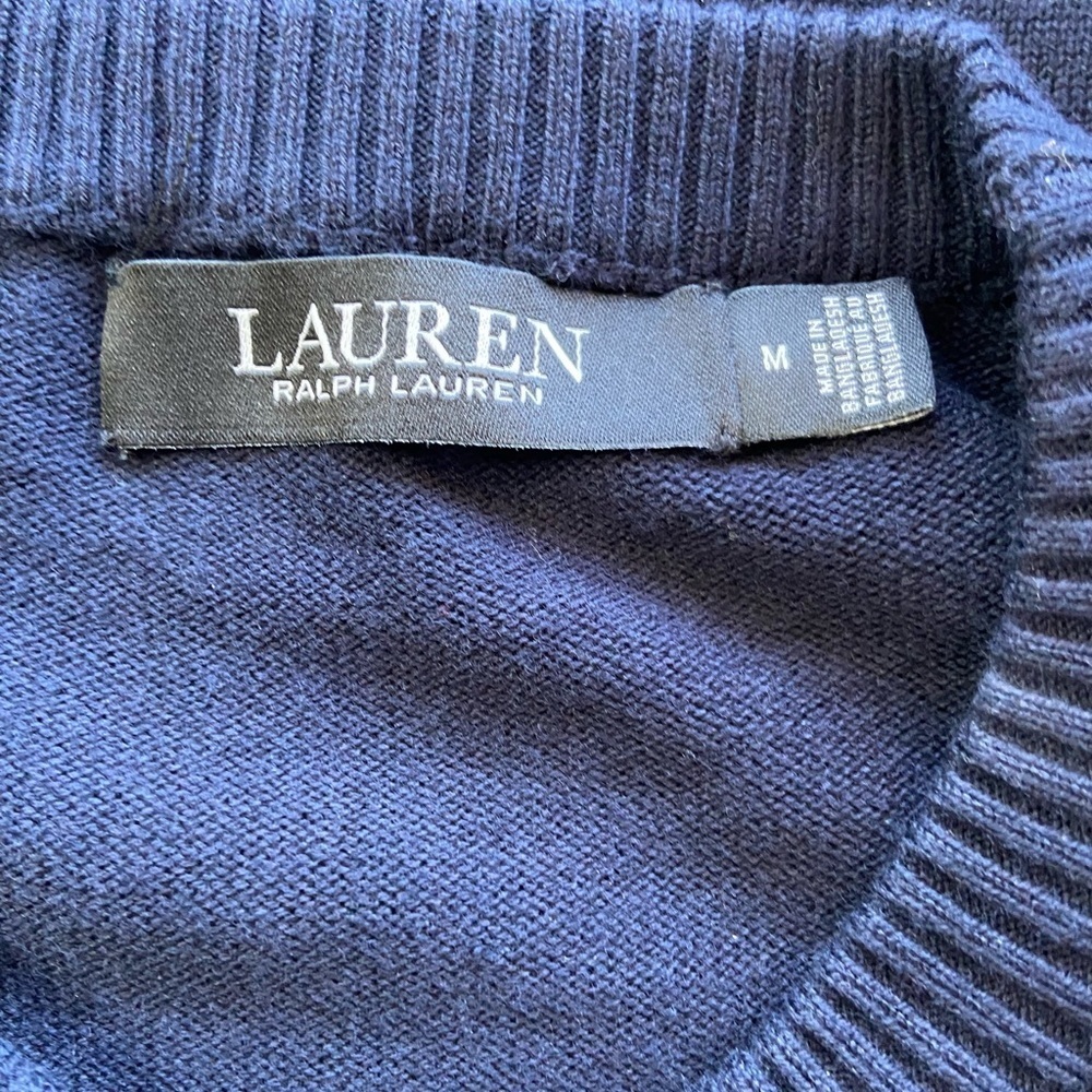Lauren Ralph‎ Lauren Black Label Medium Blue Gold Chain Sweater Preppy Old Money - Picture 5 of 9